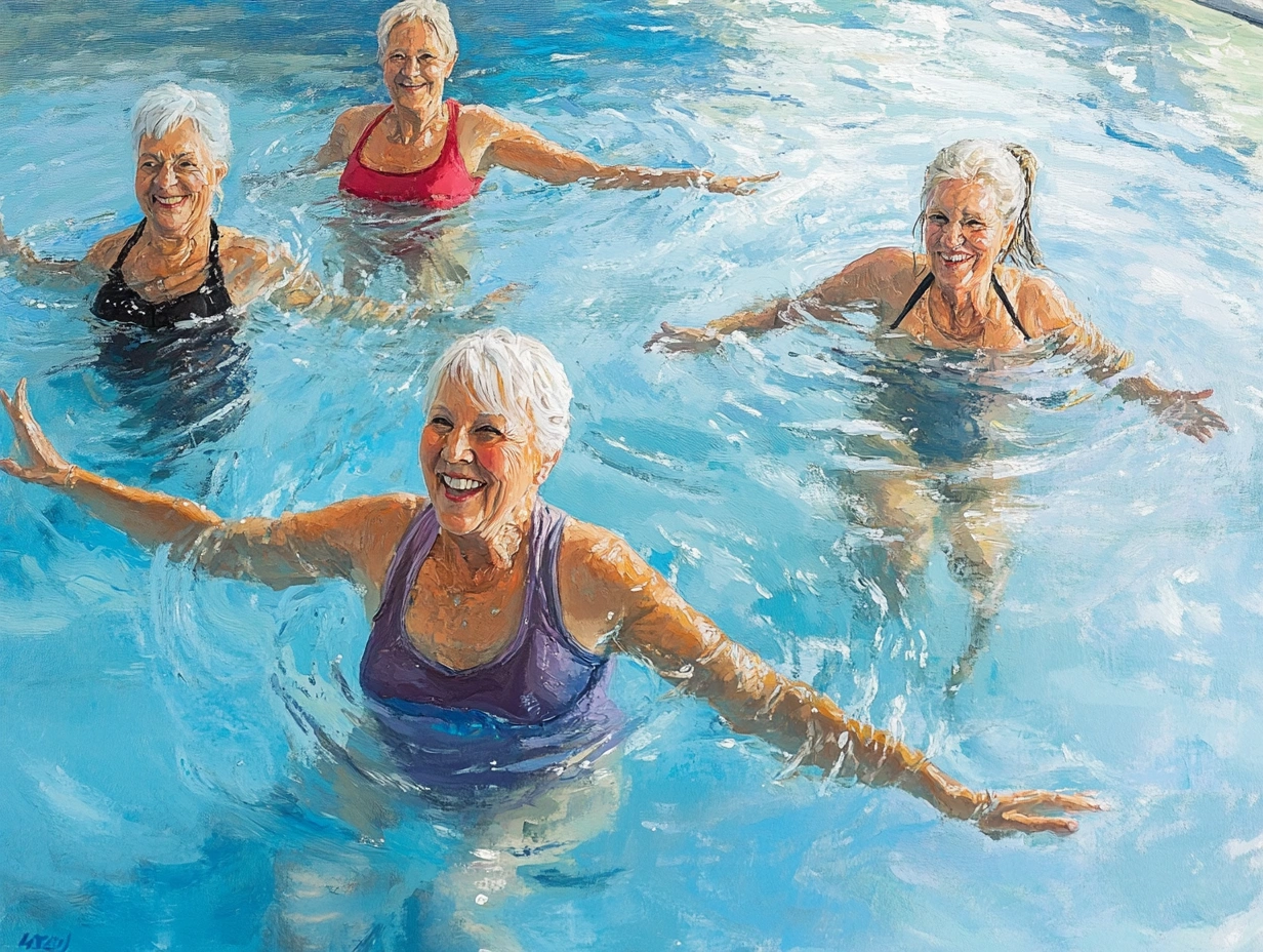 Група пенсіонерів займається аквааеробікою в басейні